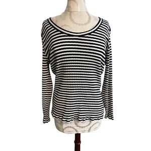 Falls Creek Scoop Neck Striped Long Sleeve Ripped Top 2X